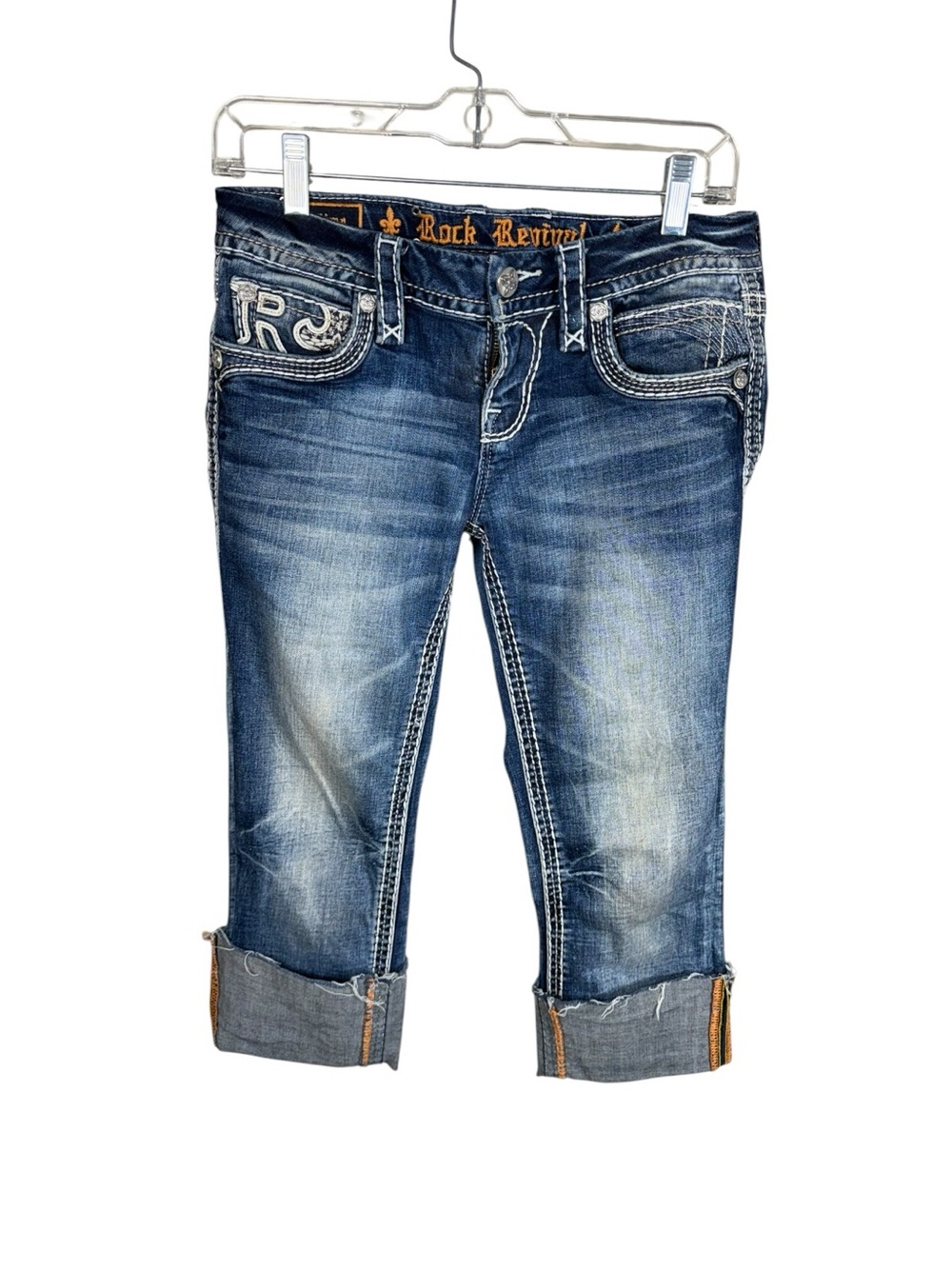 Rock Revival Women's Blue Distressed Cropped Capri Jeans